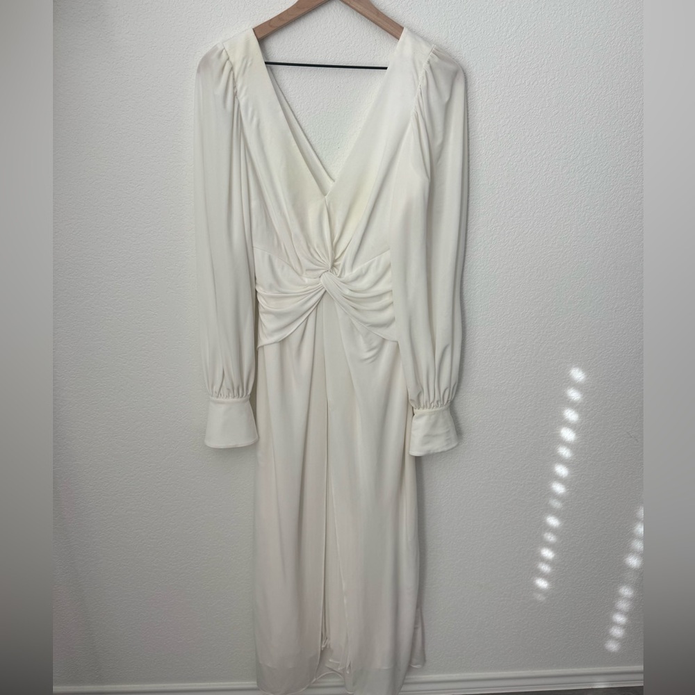 Self Portrait Ivory Jersey Twist Pleated Dress - 4 - Picture 4 of 13